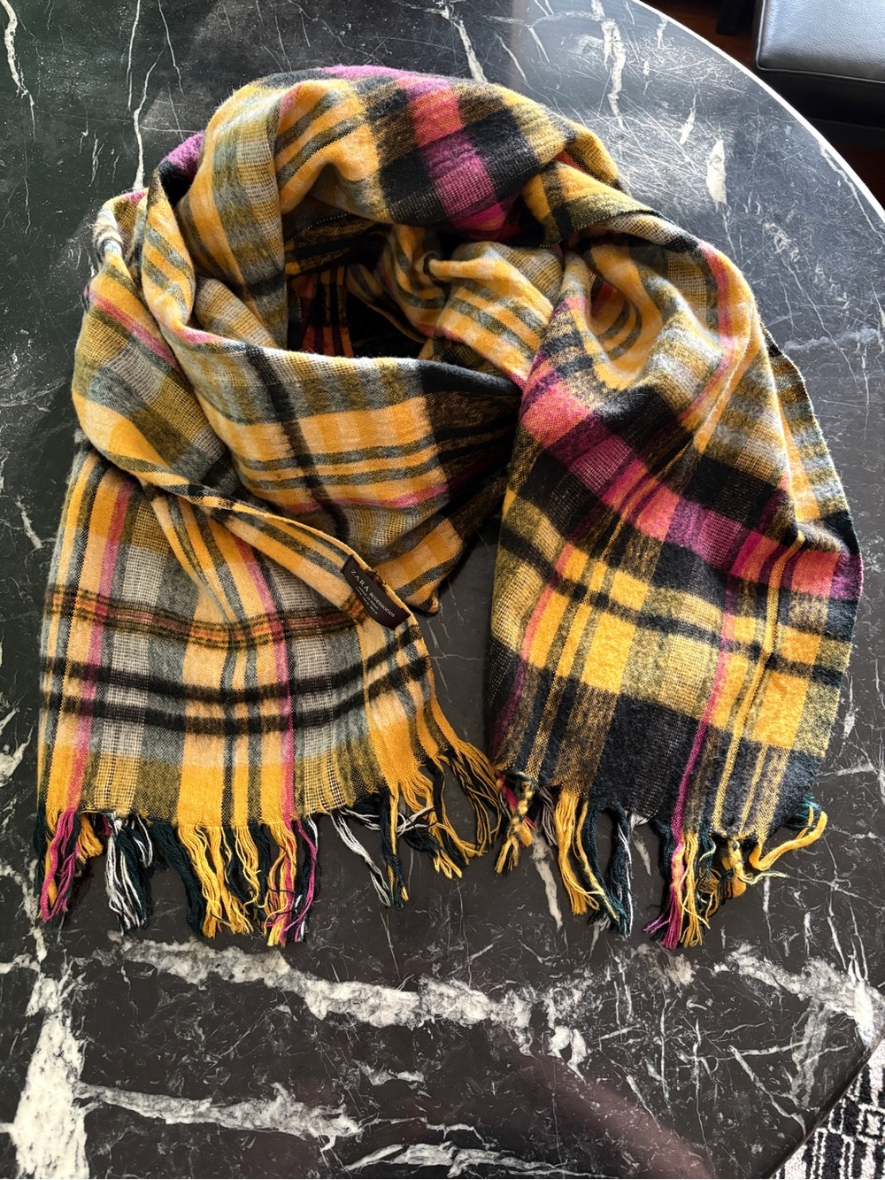 Zara Plaid Yellow, Pink & Black Blanket Scarf